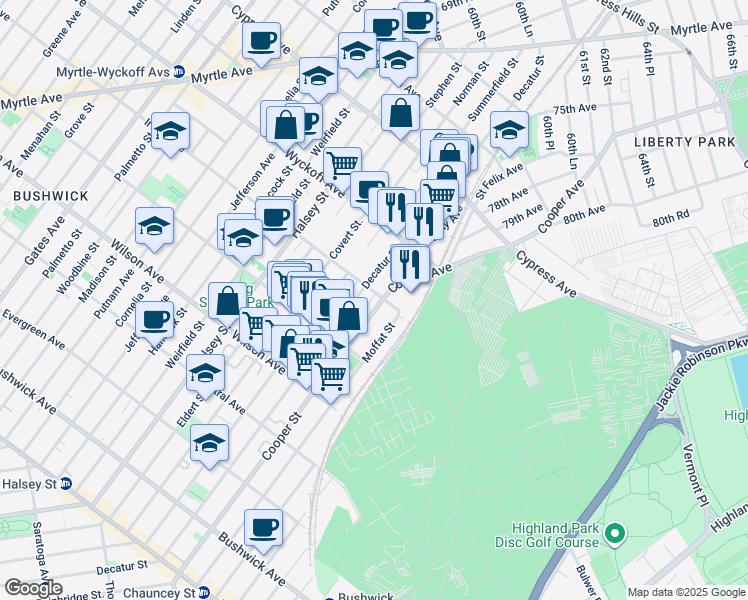 map of restaurants, bars, coffee shops, grocery stores, and more near in 