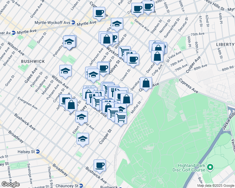 map of restaurants, bars, coffee shops, grocery stores, and more near in Brooklyn