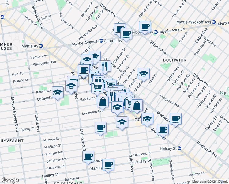 map of restaurants, bars, coffee shops, grocery stores, and more near in Brooklyn