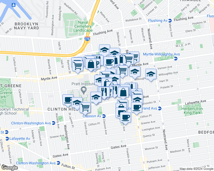 map of restaurants, bars, coffee shops, grocery stores, and more near 213 Taaffe Place in Brooklyn