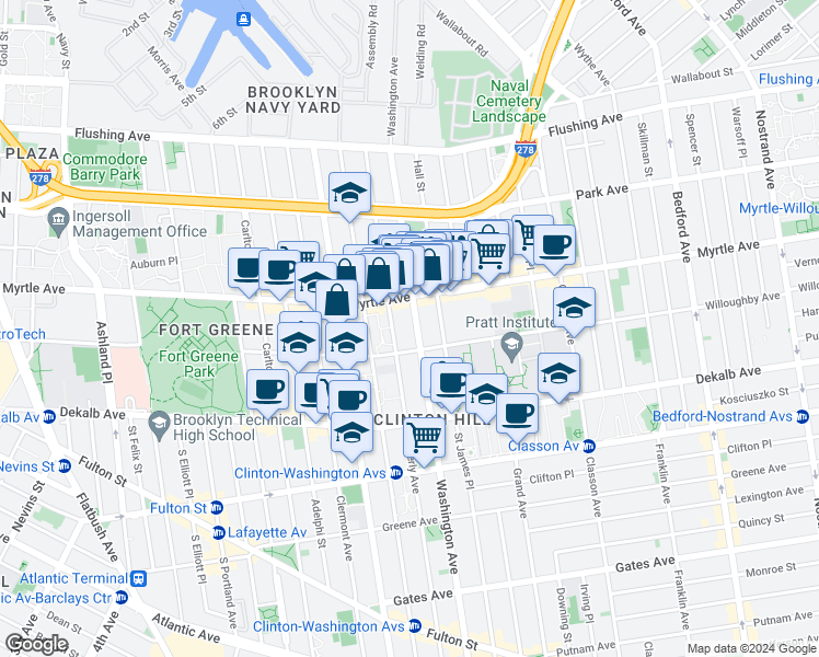 map of restaurants, bars, coffee shops, grocery stores, and more near in Brooklyn