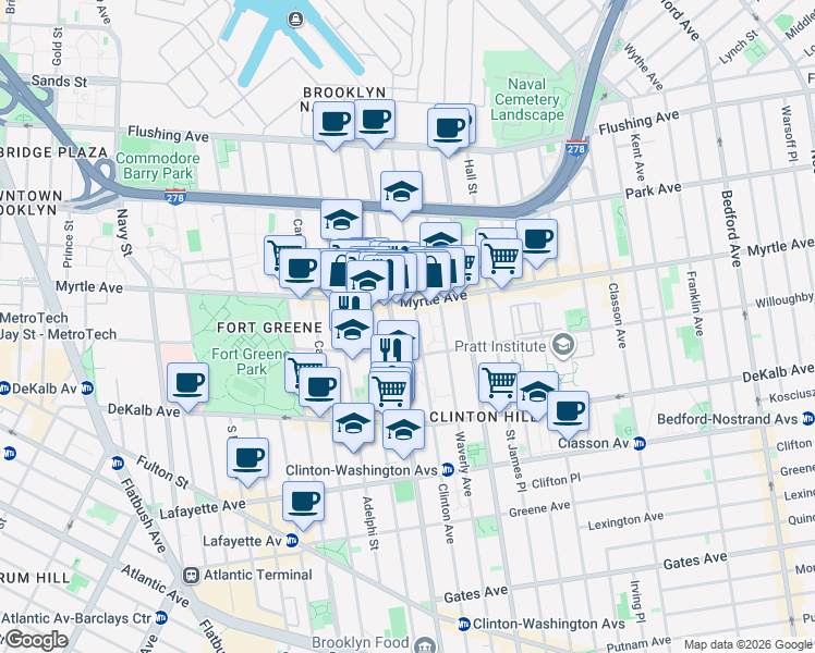 map of restaurants, bars, coffee shops, grocery stores, and more near in Brooklyn