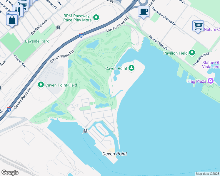 map of restaurants, bars, coffee shops, grocery stores, and more near Hudson River Waterfront Walk in Jersey City