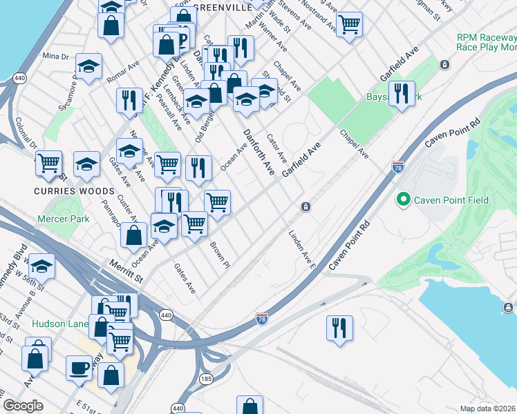 map of restaurants, bars, coffee shops, grocery stores, and more near 333 Princeton Avenue in Jersey City