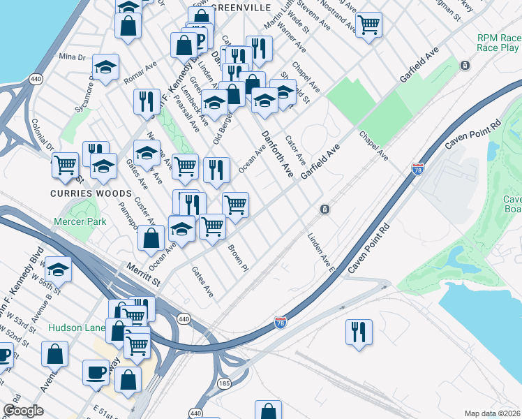 map of restaurants, bars, coffee shops, grocery stores, and more near 242 Garfield Avenue in Jersey City