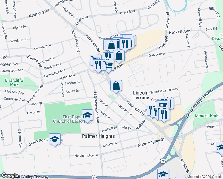 map of restaurants, bars, coffee shops, grocery stores, and more near 2901 Stephens Street in Easton