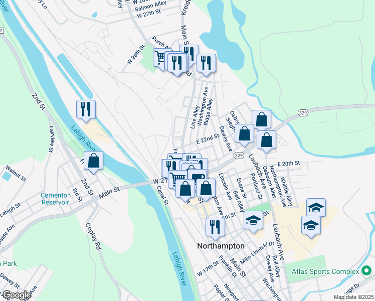 map of restaurants, bars, coffee shops, grocery stores, and more near 2167 Main Street in Northampton