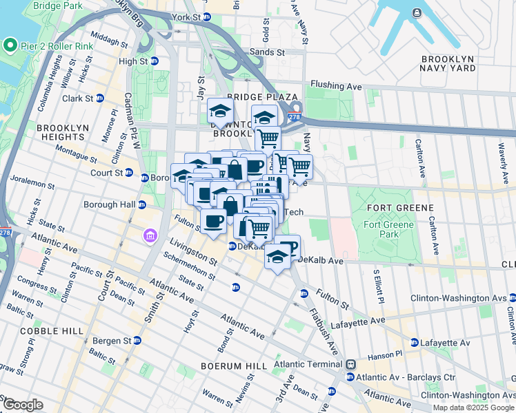 map of restaurants, bars, coffee shops, grocery stores, and more near 1 City Point in Brooklyn