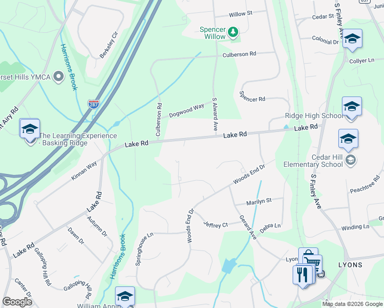 map of restaurants, bars, coffee shops, grocery stores, and more near 19 Heath Drive in Basking Ridge