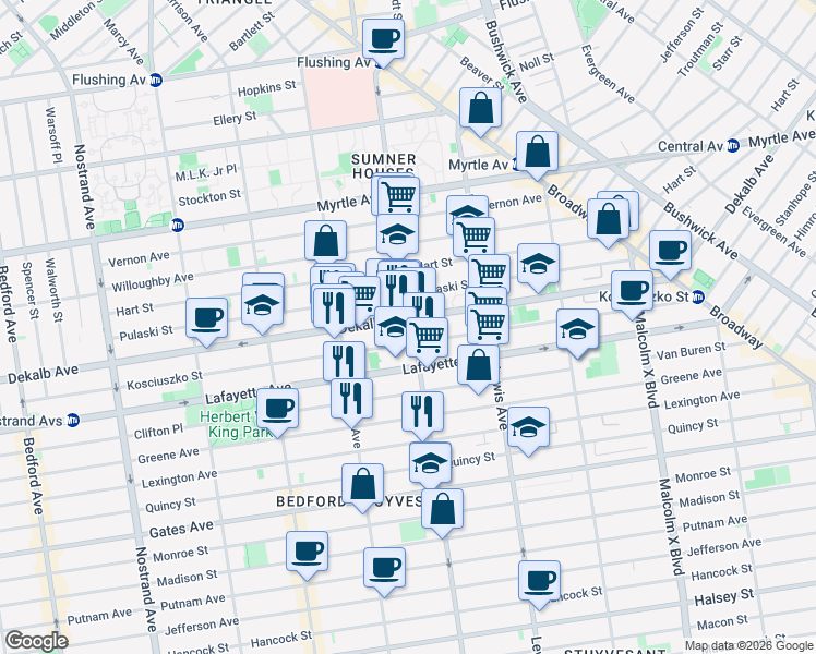 map of restaurants, bars, coffee shops, grocery stores, and more near in Brooklyn