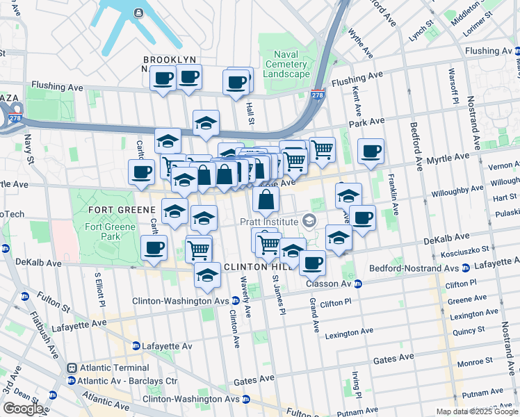 map of restaurants, bars, coffee shops, grocery stores, and more near in Brooklyn