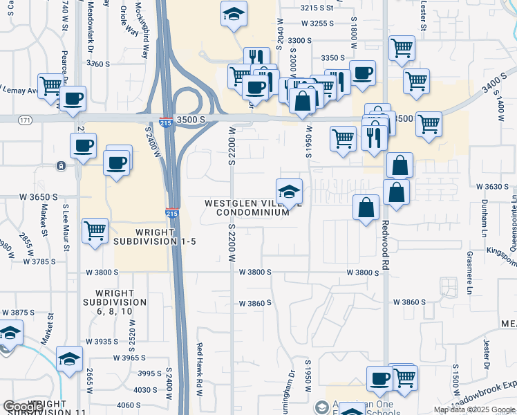map of restaurants, bars, coffee shops, grocery stores, and more near 3681 South 2200 West in West Valley City