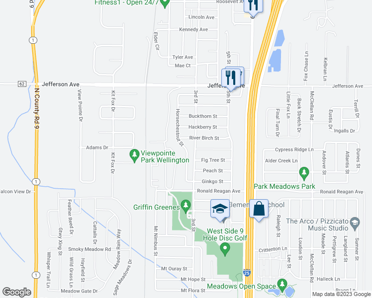 map of restaurants, bars, coffee shops, grocery stores, and more near Horsechestnut Street in Wellington
