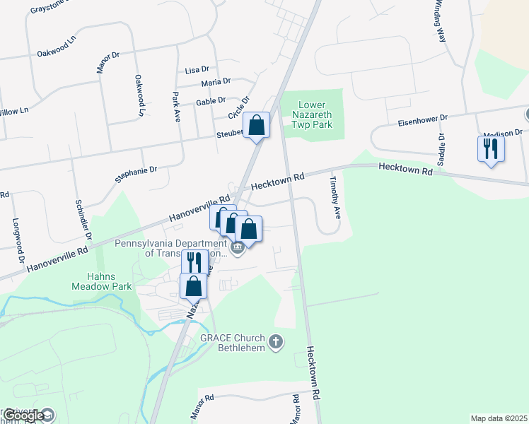 map of restaurants, bars, coffee shops, grocery stores, and more near 4425 Schlegel Avenue in Bethlehem