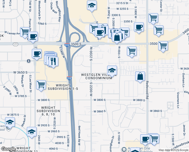 map of restaurants, bars, coffee shops, grocery stores, and more near 3673 2200 West in West Valley City