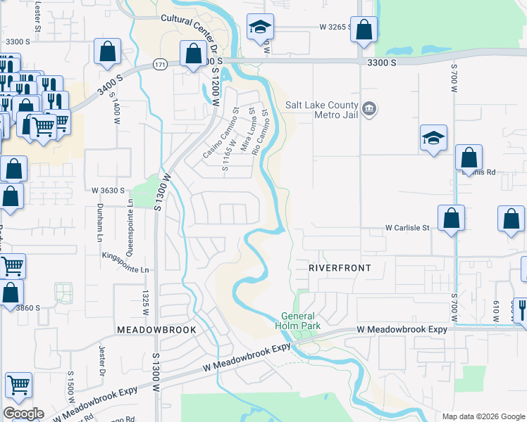 map of restaurants, bars, coffee shops, grocery stores, and more near 3693 Water View Road in West Valley City