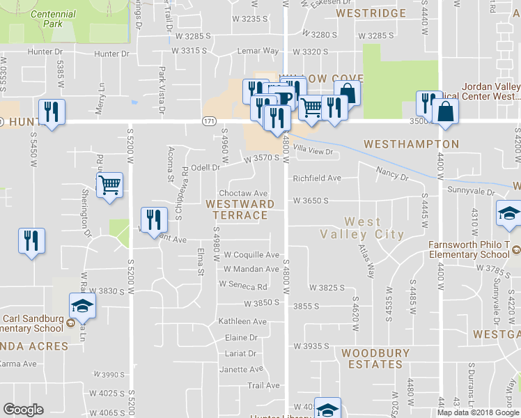 map of restaurants, bars, coffee shops, grocery stores, and more near 4868 West 3670 South in West Valley City