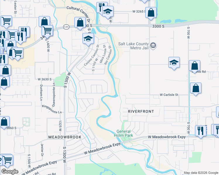 map of restaurants, bars, coffee shops, grocery stores, and more near 3693 Water View Road in West Valley City