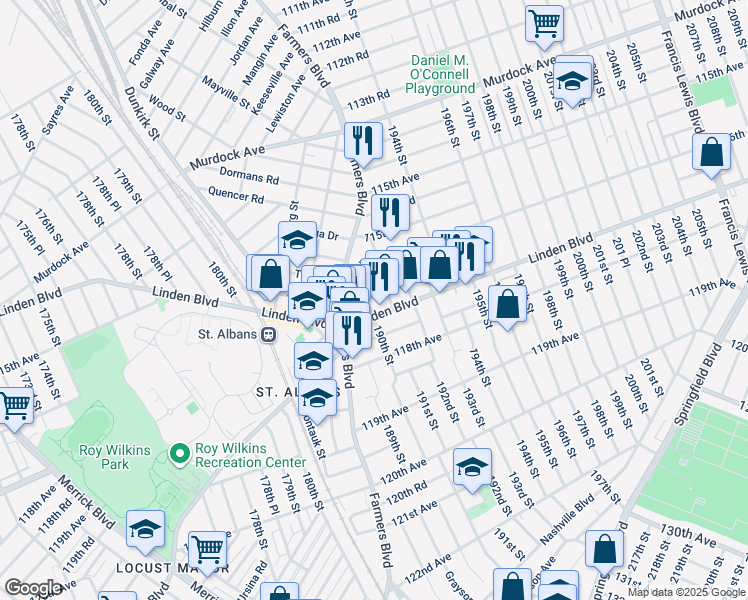 map of restaurants, bars, coffee shops, grocery stores, and more near in Queens