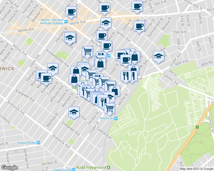 map of restaurants, bars, coffee shops, grocery stores, and more near in Brooklyn