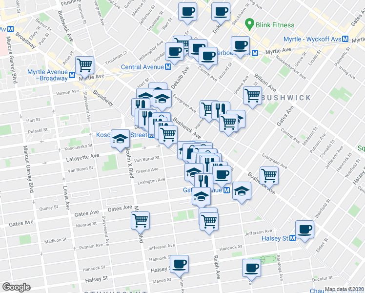 map of restaurants, bars, coffee shops, grocery stores, and more near in Brooklyn