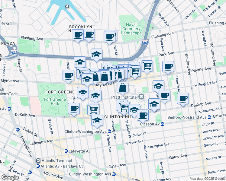 map of restaurants, bars, coffee shops, grocery stores, and more near in Brooklyn