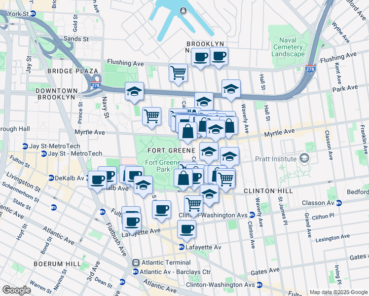 map of restaurants, bars, coffee shops, grocery stores, and more near in Brooklyn