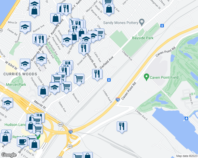 map of restaurants, bars, coffee shops, grocery stores, and more near 333 Princeton Avenue in Jersey City