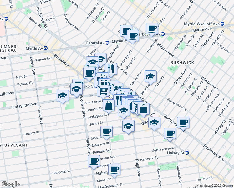 map of restaurants, bars, coffee shops, grocery stores, and more near in Brooklyn