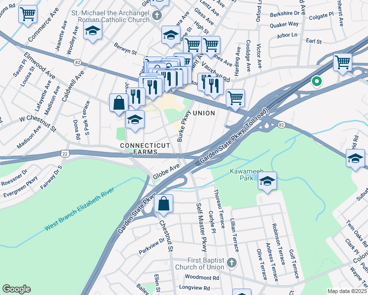 map of restaurants, bars, coffee shops, grocery stores, and more near 902 Grandview Avenue in Union