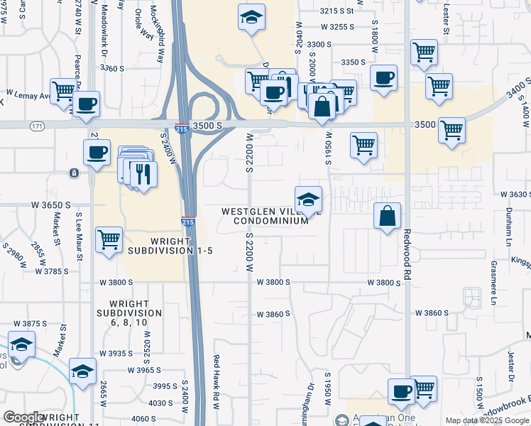 map of restaurants, bars, coffee shops, grocery stores, and more near 3673 South 2200 West in West Valley City