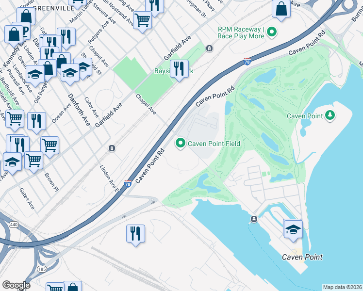 map of restaurants, bars, coffee shops, grocery stores, and more near 1 Chapel Avenue in Jersey City