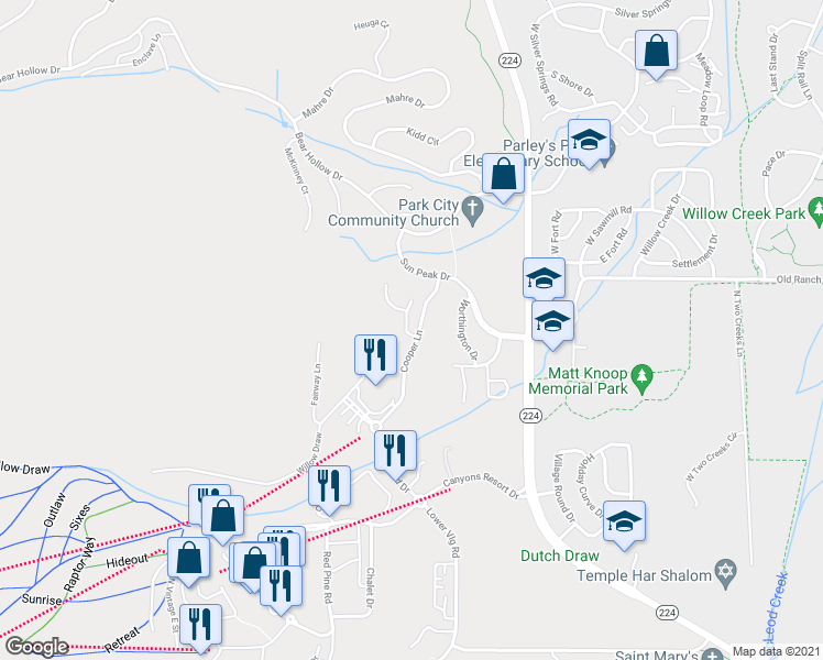 map of restaurants, bars, coffee shops, grocery stores, and more near 4248 Forestdale Drive in Park City