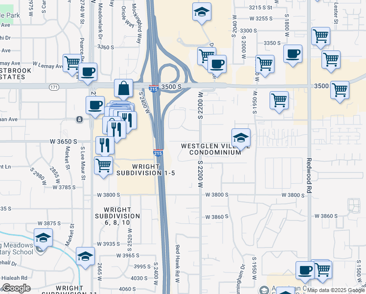 map of restaurants, bars, coffee shops, grocery stores, and more near 2278 Lexington Park Drive in West Valley City
