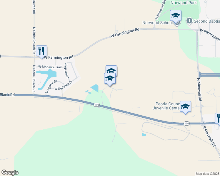 map of restaurants, bars, coffee shops, grocery stores, and more near 7225 West Plank Road in Peoria