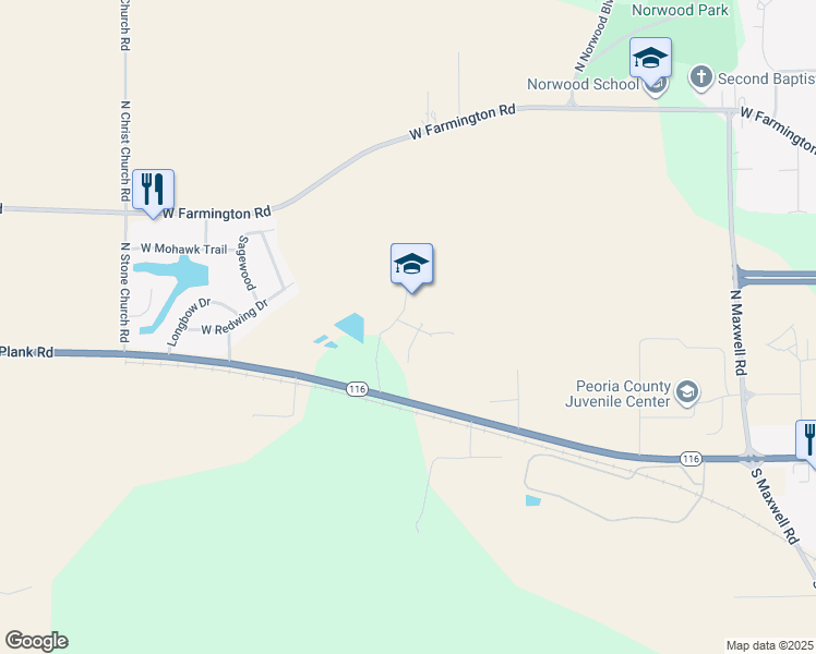 map of restaurants, bars, coffee shops, grocery stores, and more near 7225 West Plank Road in Peoria