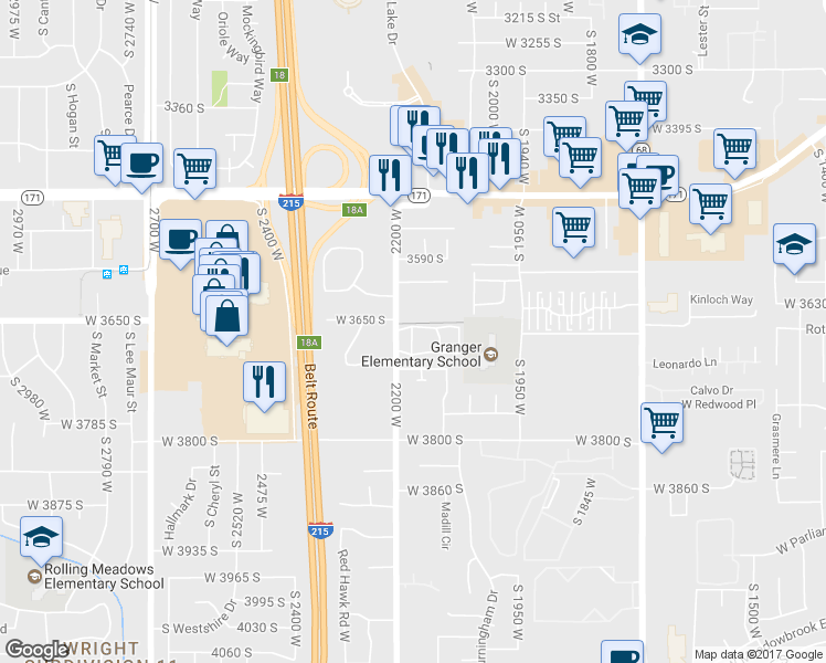 map of restaurants, bars, coffee shops, grocery stores, and more near 3677 2200 West in West Valley City