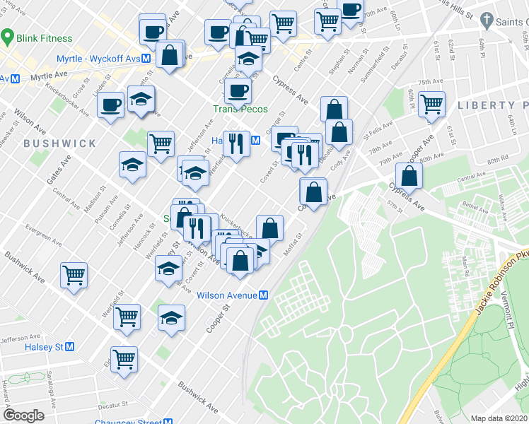 map of restaurants, bars, coffee shops, grocery stores, and more near in Brooklyn