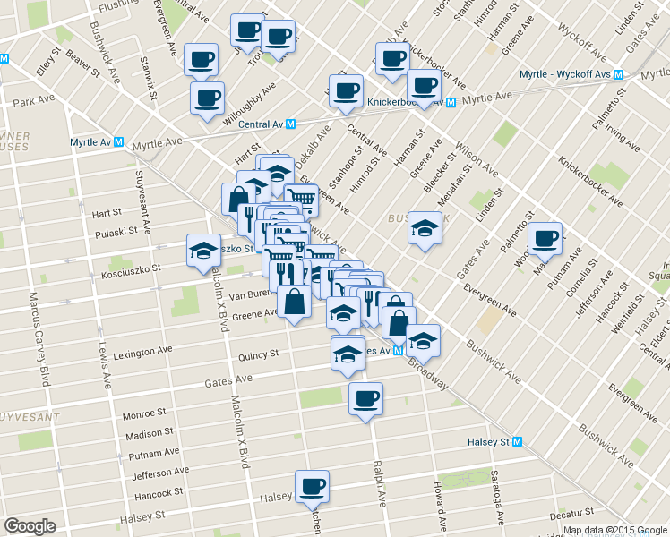 map of restaurants, bars, coffee shops, grocery stores, and more near in Brooklyn