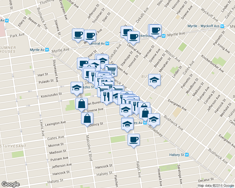 map of restaurants, bars, coffee shops, grocery stores, and more near in Brooklyn