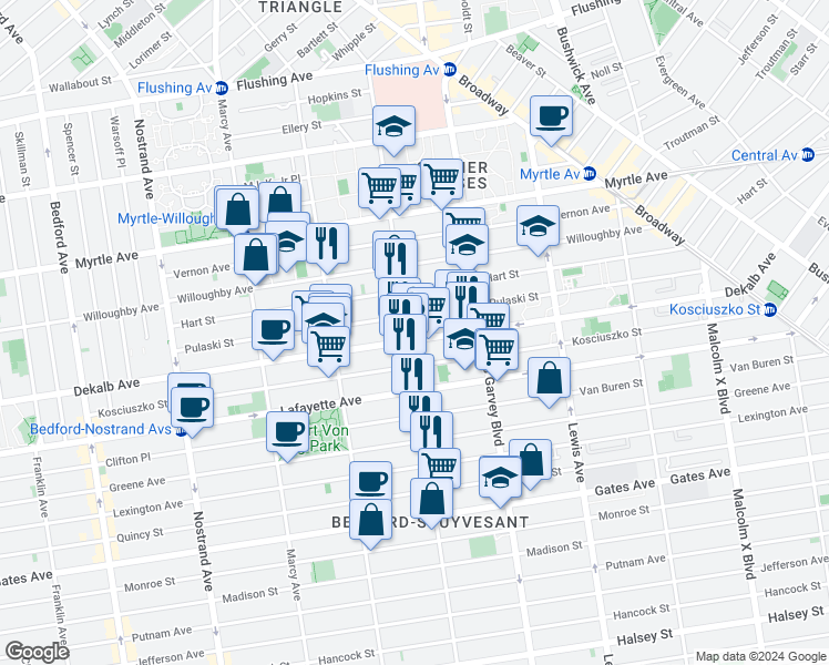 map of restaurants, bars, coffee shops, grocery stores, and more near in Brooklyn