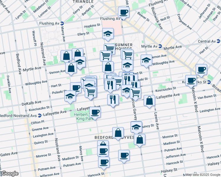 map of restaurants, bars, coffee shops, grocery stores, and more near in Brooklyn