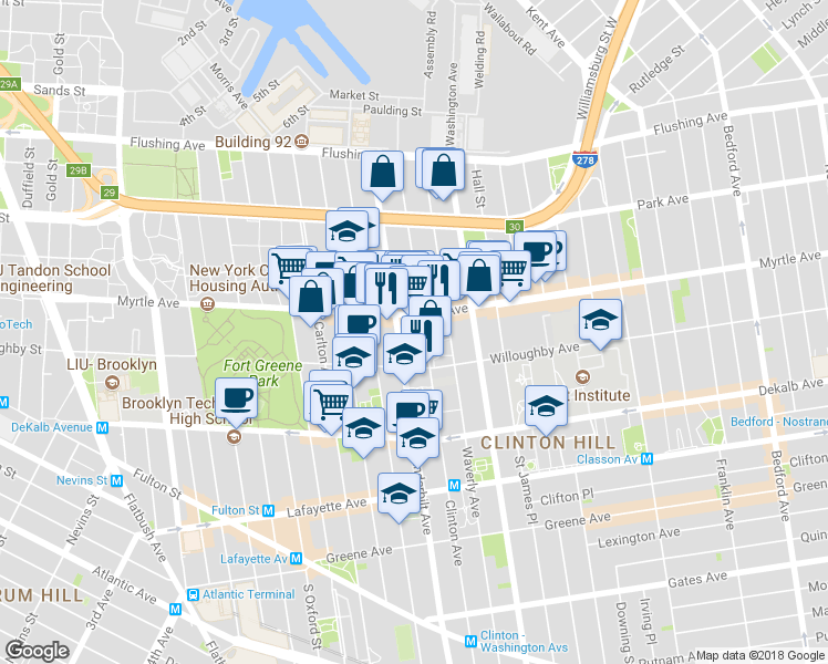 map of restaurants, bars, coffee shops, grocery stores, and more near in Brooklyn