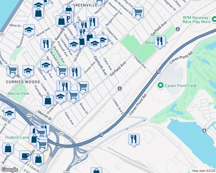 map of restaurants, bars, coffee shops, grocery stores, and more near 333 Princeton Avenue in Jersey City