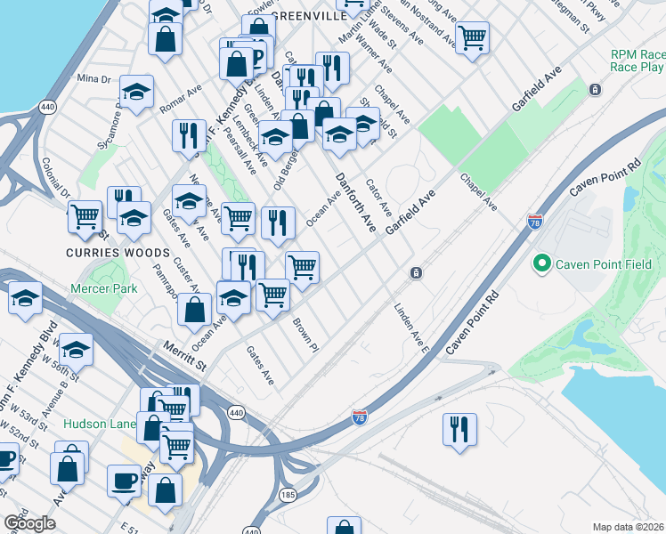 map of restaurants, bars, coffee shops, grocery stores, and more near 242 Garfield Avenue in Jersey City