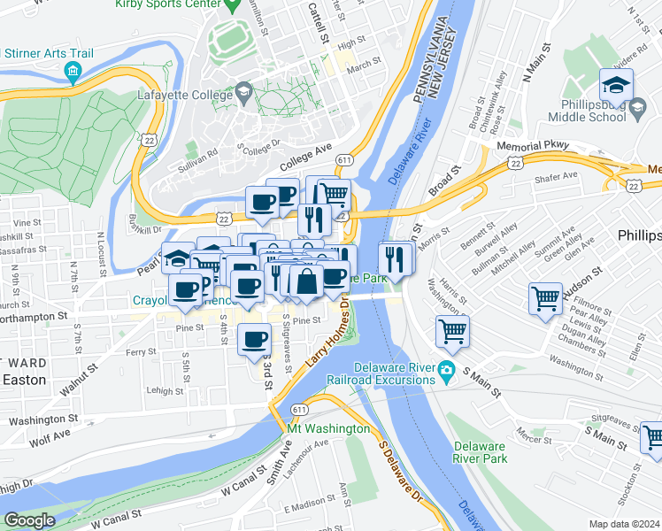 map of restaurants, bars, coffee shops, grocery stores, and more near 109 Northampton Street in Easton