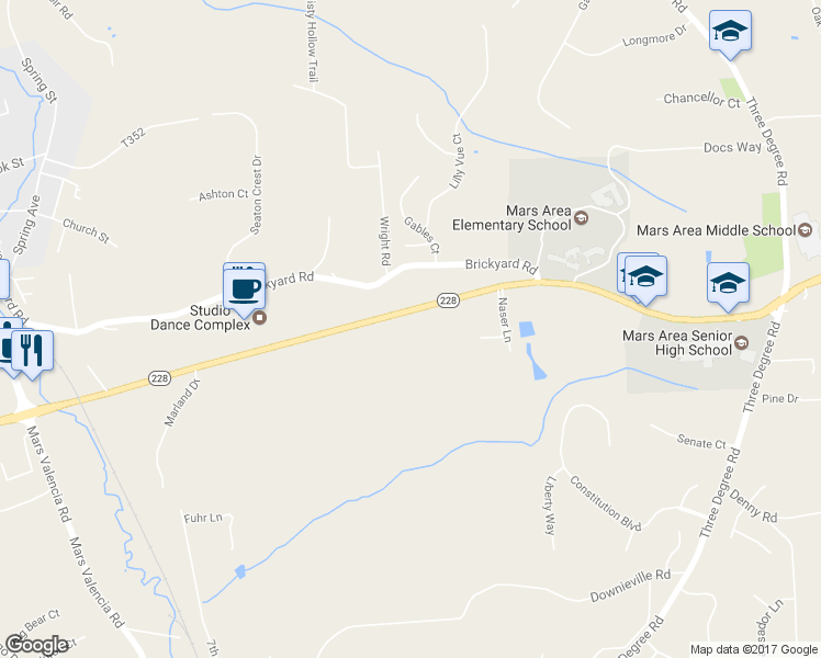 map of restaurants, bars, coffee shops, grocery stores, and more near 582 Pennsylvania 228 in Mars