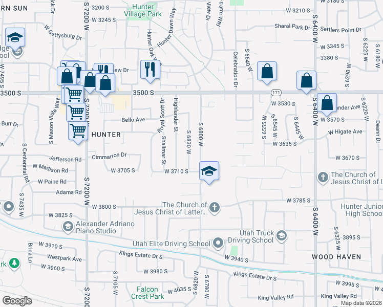 map of restaurants, bars, coffee shops, grocery stores, and more near 3683 South 6830 West in West Valley City