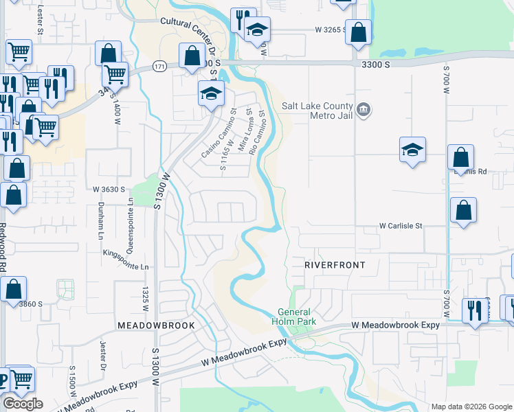 map of restaurants, bars, coffee shops, grocery stores, and more near 3693 Water View Road in West Valley City