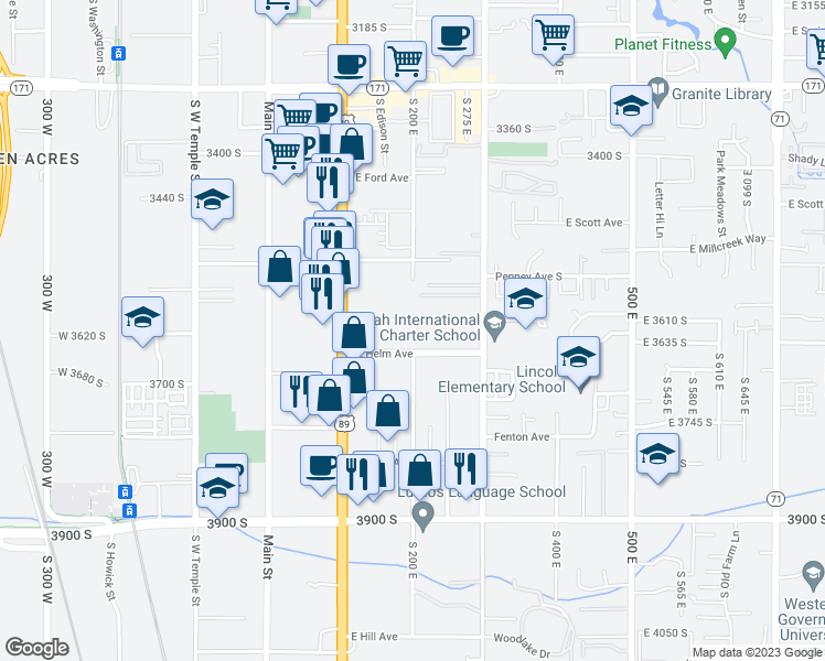 map of restaurants, bars, coffee shops, grocery stores, and more near 196 Baird Avenue in Salt Lake City